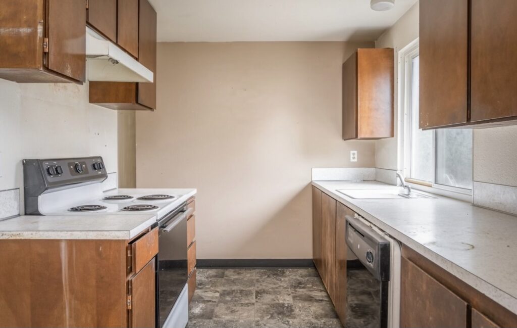 Outdated kitchen, Electrical range, mold, rodents, insect damage, outdated,